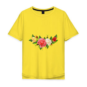 Мужская футболка хлопок Oversize с принтом Роса на цветах в Петрозаводске, 100% хлопок | свободный крой, круглый ворот, “спинка” длиннее передней части | девушкам | розы | украшение | цветы