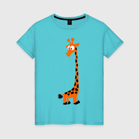 Женская футболка хлопок с принтом Жирафик в Петрозаводске, 100% хлопок | прямой крой, круглый вырез горловины, длина до линии бедер, слегка спущенное плечо | Тематика изображения на принте: жираф | жирафик | клевый | милый