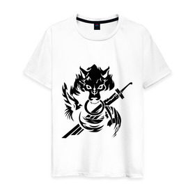 Мужская футболка хлопок с принтом Волк с мечом в Петрозаводске, 100% хлопок | прямой крой, круглый вырез горловины, длина до линии бедер, слегка спущенное плечо. | волк | волк с мечом | животные | меч