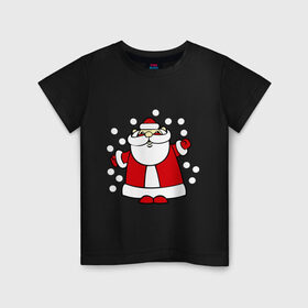 Детская футболка хлопок с принтом Дед мороз в снегу в Петрозаводске, 100% хлопок | круглый вырез горловины, полуприлегающий силуэт, длина до линии бедер | Тематика изображения на принте: дед мороз | дед мороз в снегу | новый год | снег | снежинки