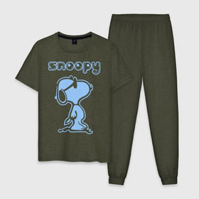 Мужская пижама хлопок с принтом Snoopy в Петрозаводске, 100% хлопок | брюки и футболка прямого кроя, без карманов, на брюках мягкая резинка на поясе и по низу штанин
 | snoopy | мультфильм | снупи | снупи в очках | собака