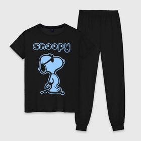 Женская пижама хлопок с принтом Snoopy в Петрозаводске, 100% хлопок | брюки и футболка прямого кроя, без карманов, на брюках мягкая резинка на поясе и по низу штанин | snoopy | мультфильм | снупи | снупи в очках | собака
