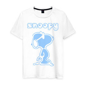 Мужская футболка хлопок с принтом Snoopy в Петрозаводске, 100% хлопок | прямой крой, круглый вырез горловины, длина до линии бедер, слегка спущенное плечо. | snoopy | мультфильм | снупи | снупи в очках | собака