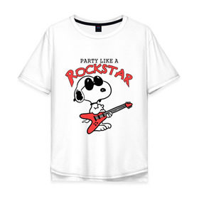 Мужская футболка хлопок Oversize с принтом Snoopy Rockstar в Петрозаводске, 100% хлопок | свободный крой, круглый ворот, “спинка” длиннее передней части | гитара
