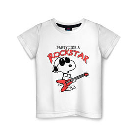 Детская футболка хлопок с принтом Snoopy Rockstar в Петрозаводске, 100% хлопок | круглый вырез горловины, полуприлегающий силуэт, длина до линии бедер | Тематика изображения на принте: гитара