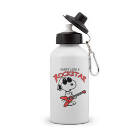 Бутылка спортивная с принтом Snoopy Rockstar в Петрозаводске, металл | емкость — 500 мл, в комплекте две пластиковые крышки и карабин для крепления | гитара