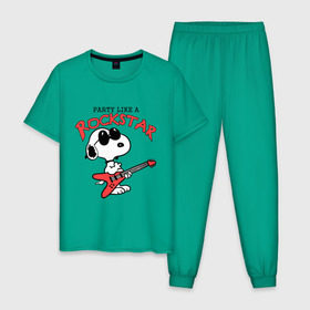Мужская пижама хлопок с принтом Snoopy Rockstar в Петрозаводске, 100% хлопок | брюки и футболка прямого кроя, без карманов, на брюках мягкая резинка на поясе и по низу штанин
 | гитара