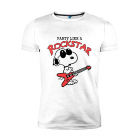 Мужская футболка премиум с принтом Snoopy Rockstar в Петрозаводске, 92% хлопок, 8% лайкра | приталенный силуэт, круглый вырез ворота, длина до линии бедра, короткий рукав | Тематика изображения на принте: гитара