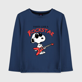 Детский лонгслив хлопок с принтом Snoopy Rockstar в Петрозаводске, 100% хлопок | круглый вырез горловины, полуприлегающий силуэт, длина до линии бедер | гитара