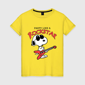 Женская футболка хлопок с принтом Snoopy Rockstar в Петрозаводске, 100% хлопок | прямой крой, круглый вырез горловины, длина до линии бедер, слегка спущенное плечо | гитара