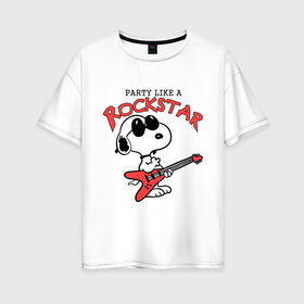 Женская футболка хлопок Oversize с принтом Snoopy Rockstar в Петрозаводске, 100% хлопок | свободный крой, круглый ворот, спущенный рукав, длина до линии бедер
 | гитара