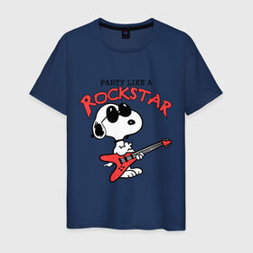 Мужская футболка хлопок с принтом Snoopy Rockstar в Петрозаводске, 100% хлопок | прямой крой, круглый вырез горловины, длина до линии бедер, слегка спущенное плечо. | гитара