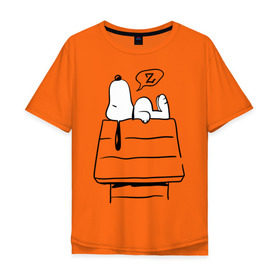 Мужская футболка хлопок Oversize с принтом Спящий Снупи в Петрозаводске, 100% хлопок | свободный крой, круглый ворот, “спинка” длиннее передней части | snoopy | домик | мультфильм | снупи | собака | спящий снупи