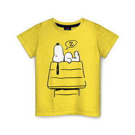 Детская футболка хлопок с принтом Спящий Снупи в Петрозаводске, 100% хлопок | круглый вырез горловины, полуприлегающий силуэт, длина до линии бедер | snoopy | домик | мультфильм | снупи | собака | спящий снупи
