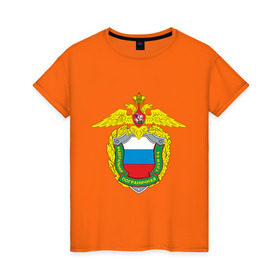 Женская футболка хлопок с принтом ФПС в Петрозаводске, 100% хлопок | прямой крой, круглый вырез горловины, длина до линии бедер, слегка спущенное плечо | герб | кгб | силовые структуры | федеральная пограничная служба | фпс