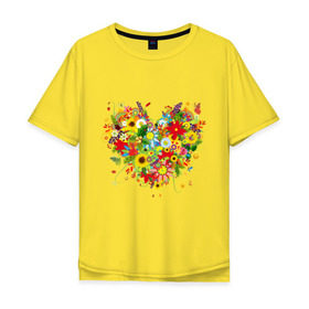 Мужская футболка хлопок Oversize с принтом Сердце из полевых цветов в Петрозаводске, 100% хлопок | свободный крой, круглый ворот, “спинка” длиннее передней части | любовь | праздник | сердце из полевых цветов | счастье | цветы