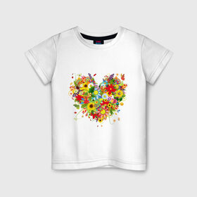 Детская футболка хлопок с принтом Сердце из полевых цветов в Петрозаводске, 100% хлопок | круглый вырез горловины, полуприлегающий силуэт, длина до линии бедер | любовь | праздник | сердце из полевых цветов | счастье | цветы