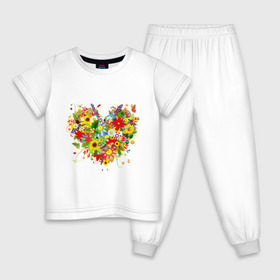 Детская пижама хлопок с принтом Сердце из полевых цветов в Петрозаводске, 100% хлопок |  брюки и футболка прямого кроя, без карманов, на брюках мягкая резинка на поясе и по низу штанин
 | Тематика изображения на принте: любовь | праздник | сердце из полевых цветов | счастье | цветы