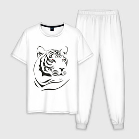Мужская пижама хлопок с принтом тигр в Петрозаводске, 100% хлопок | брюки и футболка прямого кроя, без карманов, на брюках мягкая резинка на поясе и по низу штанин
 | tattoo | tiger | тату | тигр | узор