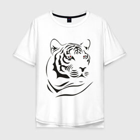 Мужская футболка хлопок Oversize с принтом тигр в Петрозаводске, 100% хлопок | свободный крой, круглый ворот, “спинка” длиннее передней части | Тематика изображения на принте: tattoo | tiger | тату | тигр | узор