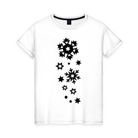 Женская футболка хлопок с принтом Снежинки в Петрозаводске, 100% хлопок | прямой крой, круглый вырез горловины, длина до линии бедер, слегка спущенное плечо | зима | снег | снегопад | снежинка | снежинки