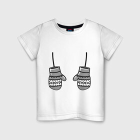 Детская футболка хлопок с принтом Варежки в Петрозаводске, 100% хлопок | круглый вырез горловины, полуприлегающий силуэт, длина до линии бедер | варежка | варежки | рукавички | узор
