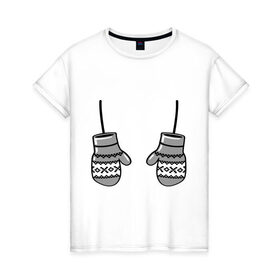 Женская футболка хлопок с принтом Варежки в Петрозаводске, 100% хлопок | прямой крой, круглый вырез горловины, длина до линии бедер, слегка спущенное плечо | варежка | варежки | рукавички | узор