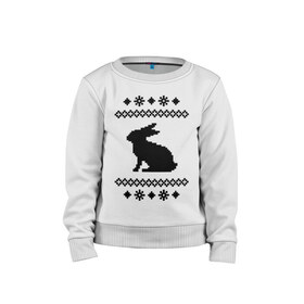 Детский свитшот хлопок с принтом Свитер с зайцем в Петрозаводске, 100% хлопок | круглый вырез горловины, эластичные манжеты, пояс и воротник | Тематика изображения на принте: заяц | свитер | свитер с зайцем | снежинки | узор