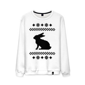 Мужской свитшот хлопок с принтом Свитер с зайцем в Петрозаводске, 100% хлопок |  | Тематика изображения на принте: заяц | свитер | свитер с зайцем | снежинки | узор