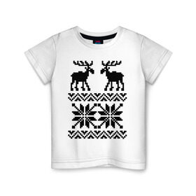 Детская футболка хлопок с принтом Свитер с оленями в Петрозаводске, 100% хлопок | круглый вырез горловины, полуприлегающий силуэт, длина до линии бедер | олени | олень | свитер | свитер с оленями | снежинка | узор | узоры
