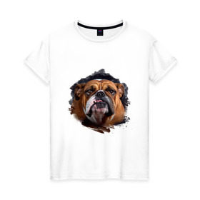 Женская футболка хлопок с принтом Бульдог в Петрозаводске, 100% хлопок | прямой крой, круглый вырез горловины, длина до линии бедер, слегка спущенное плечо | animals | dog | mountain | бульдог | животные | прикольные картинки | собака