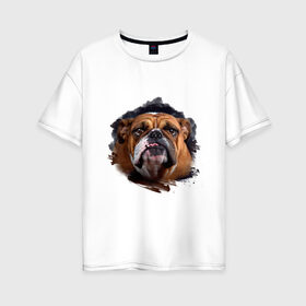 Женская футболка хлопок Oversize с принтом Бульдог в Петрозаводске, 100% хлопок | свободный крой, круглый ворот, спущенный рукав, длина до линии бедер
 | animals | dog | mountain | бульдог | животные | прикольные картинки | собака