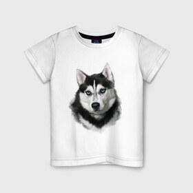 Детская футболка хлопок с принтом Хаски в Петрозаводске, 100% хлопок | круглый вырез горловины, полуприлегающий силуэт, длина до линии бедер | Тематика изображения на принте: animals | dog | mountain | животные | прикольные картинки | собака | хаски