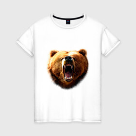Женская футболка хлопок с принтом Медведь в Петрозаводске, 100% хлопок | прямой крой, круглый вырез горловины, длина до линии бедер, слегка спущенное плечо | animals | bear | mountain | животные | медведь | прикольные картинки