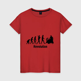 Женская футболка хлопок с принтом Revolution в Петрозаводске, 100% хлопок | прямой крой, круглый вырез горловины, длина до линии бедер, слегка спущенное плечо | Тематика изображения на принте: i love rock | music | revolution | rock | skull | музыкантам | рок