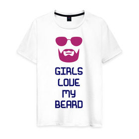 Мужская футболка хлопок с принтом girls love my beard в Петрозаводске, 100% хлопок | прямой крой, круглый вырез горловины, длина до линии бедер, слегка спущенное плечо. | борода
