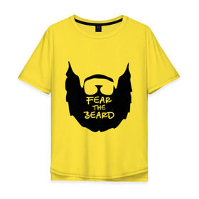 Мужская футболка хлопок Oversize с принтом Fear the beard в Петрозаводске, 100% хлопок | свободный крой, круглый ворот, “спинка” длиннее передней части | борода