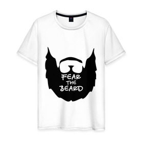 Мужская футболка хлопок с принтом Fear the beard в Петрозаводске, 100% хлопок | прямой крой, круглый вырез горловины, длина до линии бедер, слегка спущенное плечо. | Тематика изображения на принте: борода