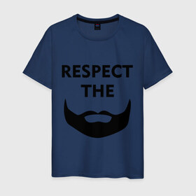 Мужская футболка хлопок с принтом Respect the beard в Петрозаводске, 100% хлопок | прямой крой, круглый вырез горловины, длина до линии бедер, слегка спущенное плечо. | 