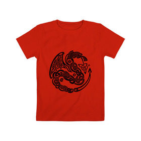 Детская футболка хлопок с принтом Кельтский дракон в Петрозаводске, 100% хлопок | круглый вырез горловины, полуприлегающий силуэт, длина до линии бедер | вязь | дракон | кельтский | кельты | трайбл | узор