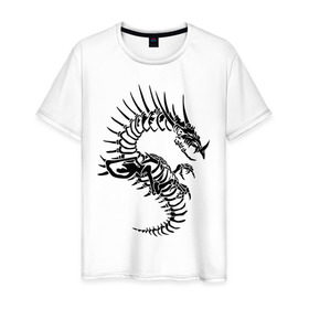 Мужская футболка хлопок с принтом Костяной дракон (скелет) в Петрозаводске, 100% хлопок | прямой крой, круглый вырез горловины, длина до линии бедер, слегка спущенное плечо. | скелет