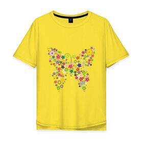 Мужская футболка хлопок Oversize с принтом Бабочка из цветов в Петрозаводске, 100% хлопок | свободный крой, круглый ворот, “спинка” длиннее передней части | бабочка | цветочек