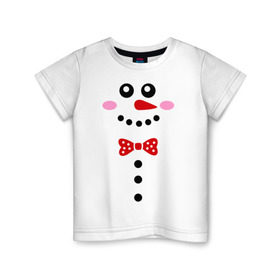 Детская футболка хлопок с принтом Позитивный снеговичек в Петрозаводске, 100% хлопок | круглый вырез горловины, полуприлегающий силуэт, длина до линии бедер | новый год | позитивный снеговичек | снег | снеговие | улыбка