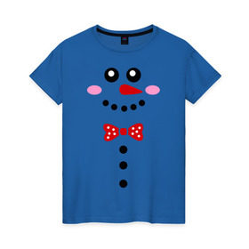 Женская футболка хлопок с принтом Позитивный снеговичек в Петрозаводске, 100% хлопок | прямой крой, круглый вырез горловины, длина до линии бедер, слегка спущенное плечо | новый год | позитивный снеговичек | снег | снеговие | улыбка