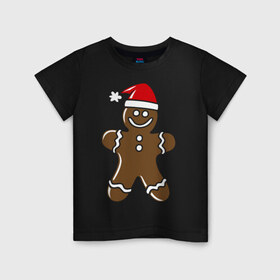 Детская футболка хлопок с принтом Печенька в Петрозаводске, 100% хлопок | круглый вырез горловины, полуприлегающий силуэт, длина до линии бедер | новый год | печенька | человечик | шапка