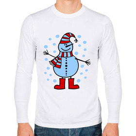 Мужской лонгслив хлопок с принтом Веселый снеговик в Петрозаводске, 100% хлопок |  | Тематика изображения на принте: веселый снеговик | зима | новый год | снег | снеговик | снежинки