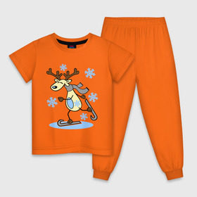 Детская пижама хлопок с принтом Олень на лыжах. в Петрозаводске, 100% хлопок |  брюки и футболка прямого кроя, без карманов, на брюках мягкая резинка на поясе и по низу штанин
 | лыжи | новогодние подарки | новый год | олененок | олень | подарок на новый год