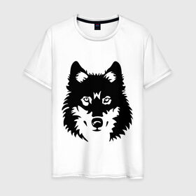 Мужская футболка хлопок с принтом Волк. в Петрозаводске, 100% хлопок | прямой крой, круглый вырез горловины, длина до линии бедер, слегка спущенное плечо. | волк | волчара | волчок | животные | собака | хищник