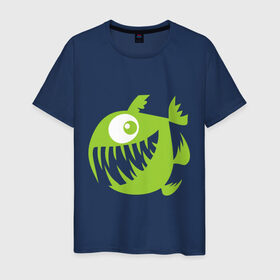 Мужская футболка хлопок с принтом Рыба в Петрозаводске, 100% хлопок | прямой крой, круглый вырез горловины, длина до линии бедер, слегка спущенное плечо. | пиранья | рыба | рыбеха | рыбина | рыбка