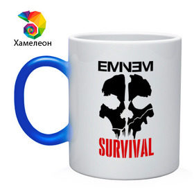 Кружка хамелеон с принтом Eminem - Survival в Петрозаводске, керамика | меняет цвет при нагревании, емкость 330 мл | eminem   survival | gangsta | gansta | hip | hip hop | hop | media | rap | survival выживание | еп | рэп | рэпчина | хип | хип хоп | хоп | эминем